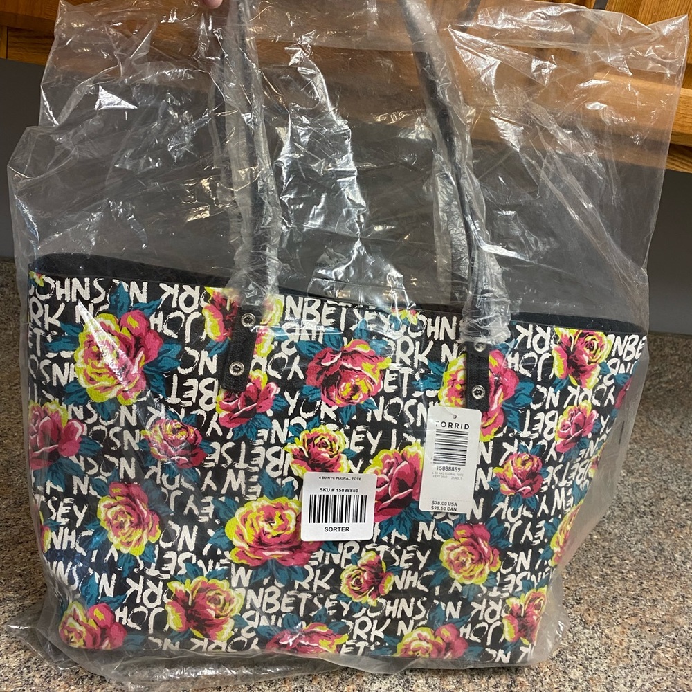 Betsy Johnson NYC floral tote, new with tags. Never used.